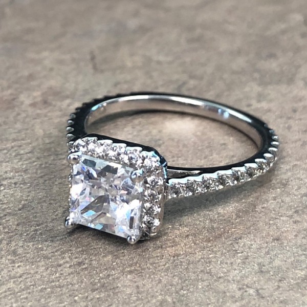 14K White Gold Princess Cut Halo Engagement Ring